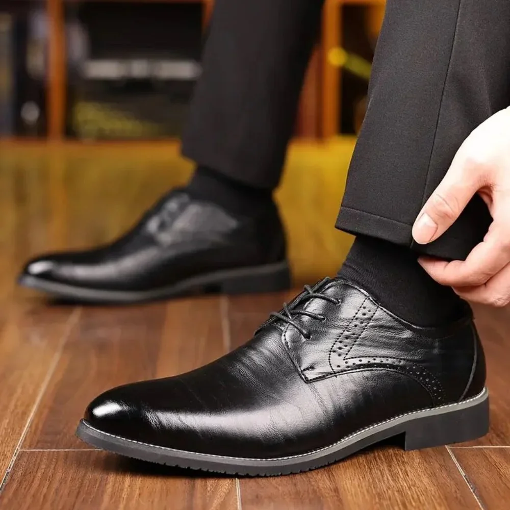 Santimon Mens US 6.5 Black Dress Shoes Fashion Oxford Leather Lace up Classic Mo